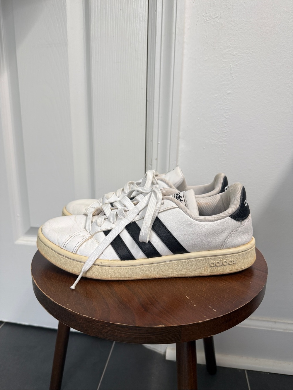 Adidas Grand Court White and Black Low-Top Leather Sneakers- 8 1/2 Women’s